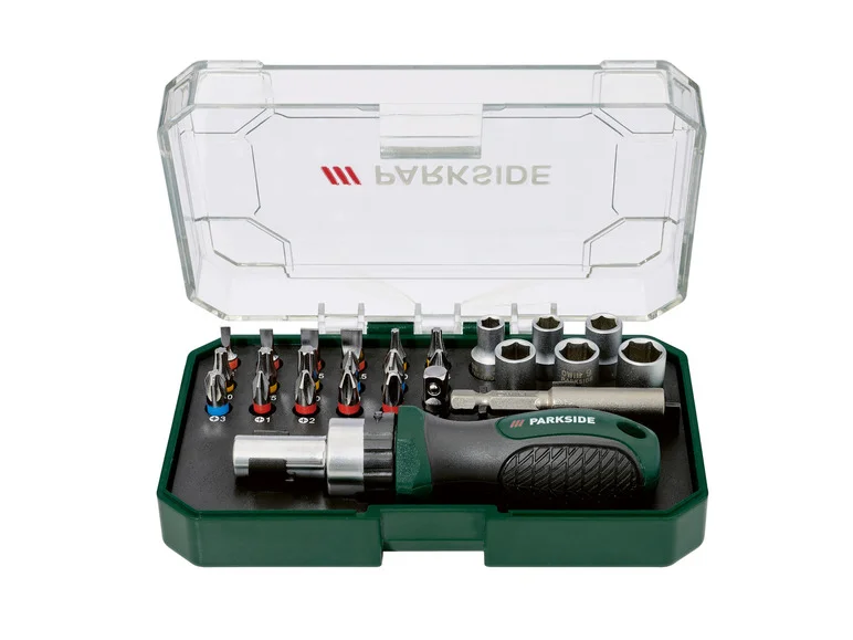 PARKSIDE® Set de clé à cliquet. embouts et douilles ou set d'embouts ou set d'embouts de tournevis à cliquet et de douilles